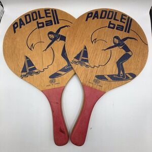 Vintage 1970's Pair Wooden Paddles Smash Ball